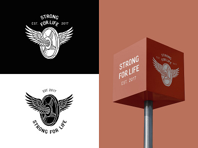 Strong For Life: Logomark apparel badge branding fitness fitness logo geometric graphic design gym gym logo illustration line lineart logo logo design monoline t shirt vintage vintage logo visual identity wing logo