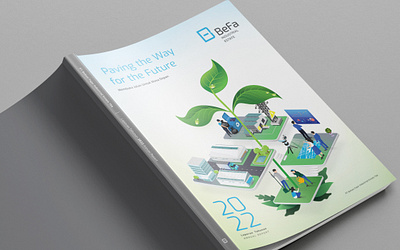 BeFa Annual Report 2022 annual report blue book book design corporate cover design digitalization ecology financial flat design graphic design green illustration infographic layout publication sustainability tree vector