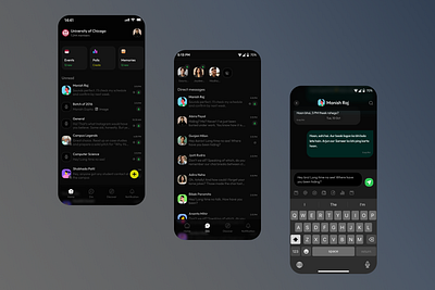 Alumnai connect App animation chat dark mode design ui