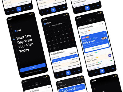 DINO Productivity App google calendar mobile mobile app productivity schedule time management uiux