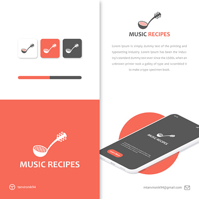 Music Recipes Logo Branding Design. brand logo branding business cooking creative entertainment fast food food graphic design logo logo design minimal minimalist music negative space podcast redesign restaurant