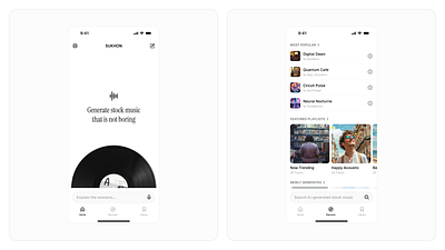 SUKHON - AI stock music generator ai ai app app design clean design figma ios app minimal music product design ui uidesign uxdesign