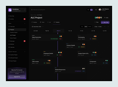 Combinex - Timeline View Dashboard calendar clean dark mode dashboard date design management manager minimalist modern project schedule task timeline ui ux website