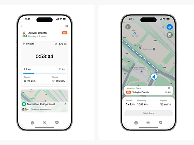 Marathon App app component design design system figma fitness landing page light mode maps marathon metrics minimalist modals phone popover travel ui ui design ui kit widget