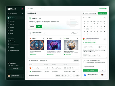 MateX - AI Meeting Assistance Dashboard ai dashboard ai meeting assistance ai note tracking ai powered dashboard dashboard ui dashboard uiux design meeting analytics ui meeting assistance ui meeting management design note tracking dashboard note tracking ui product design inspiration productivity tools design saas dashboard design ui ui design user interface design