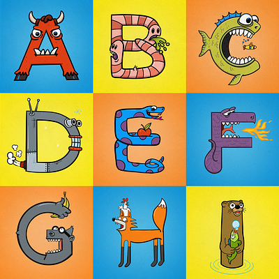 Alphabet Illustrations adobe fresco alphabet animals comic creatures fish flames fresh grid gross snake