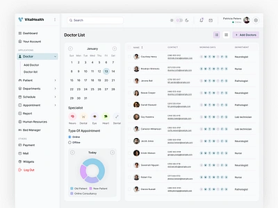 Healthcare doctor list screen design dashboard design doctor healthcare list screen ui ux web design