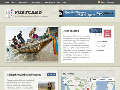 Postcard travel blogging woothemes wordpress theme