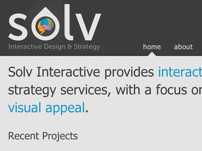 Solv Interactive site mock blue grey header mock up portfolio