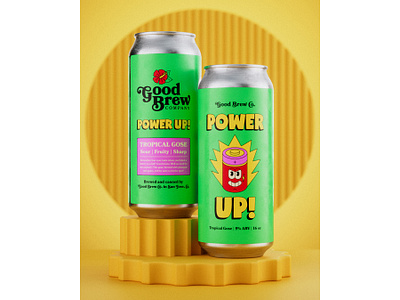 Power Up! - Good Brew Co. - 3D Render 3d 3d modeling beer beer can beer label branding brewery c4d character craft beer craft brewery graphic design illustration logo motion graphics packaging product photography product render redshift render