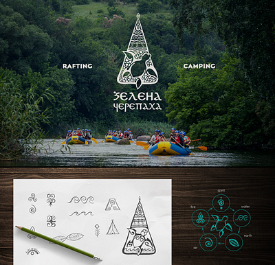 Camping rafting logo animal character branding camping illustration logo native outdoor sports tribal turtle wall art