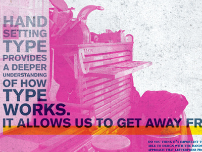 Hand setting letterpress magenta texture typography