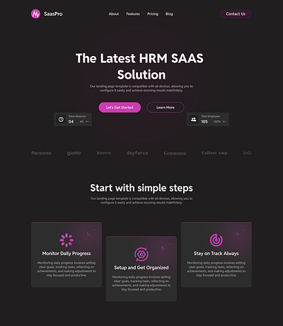 SAAS Landing Page hrm landing page product design saas ui ux