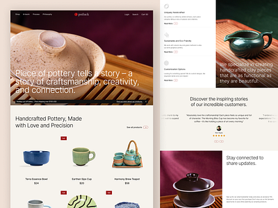 PotLuck - Ecommerce Pottery Website art art website branding ceramics clay clean creative studio ecommerce hand crafted landing page modern ui mug pot potter pottery pottery website shop simple vase website design