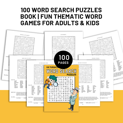 100 Word Search Puzzles Book | Fun Thematic Word Games activity book coloring pages digital prints