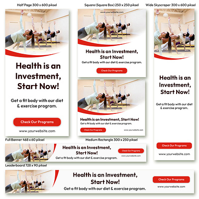 Banner Ads | Yoga Class - Health is an Investment, Start Now! banner ads banner design branding class design design design graphic google ads health mobile apps design promo web design yoga class