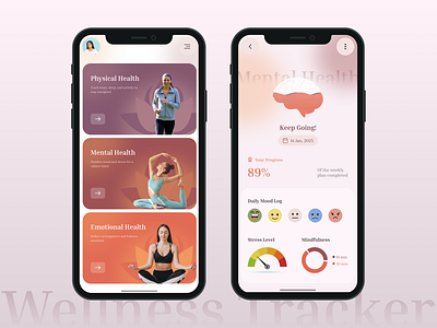 Personalized Wellness Tracker App – Health Overview Screen dribbbleshots fitnessapp healthtracker mindfulnessdesign mobileappdesign personalizedui ui uiinspiration uiuxdesign wellnessapp