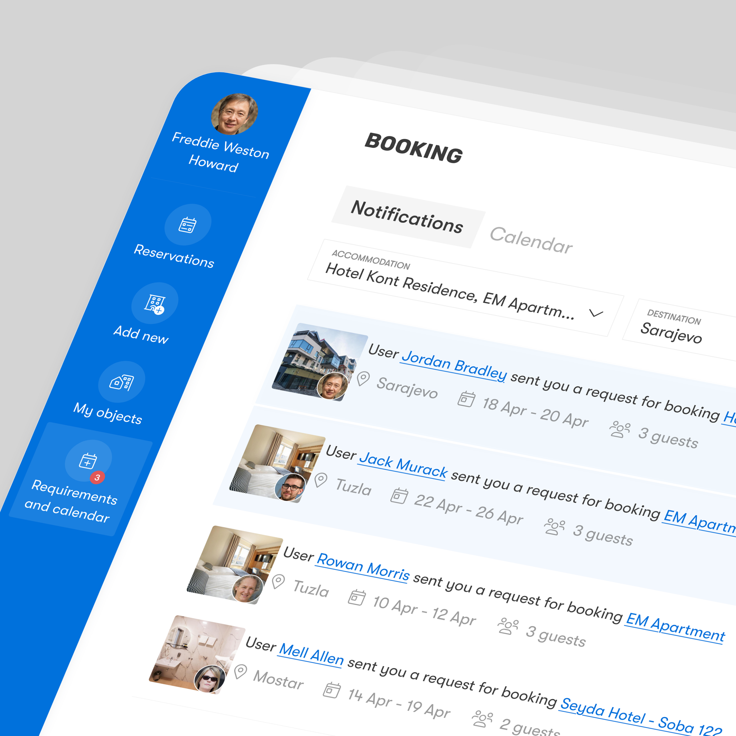 Booking service notifications UI booking interface notifications reservation ui ux