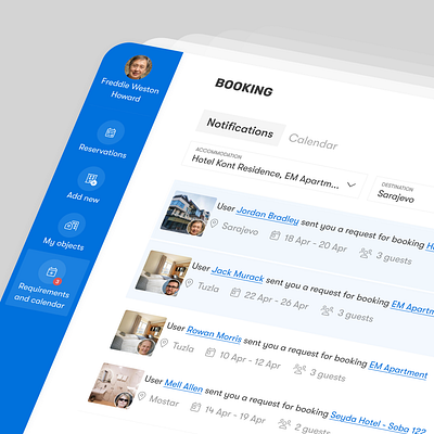 Booking service notifications UI booking interface notifications reservation ui ux