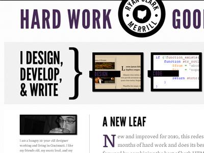 RyanMerrill.net css3 html5 league gothic personal skolar trade gothic typekit typography white