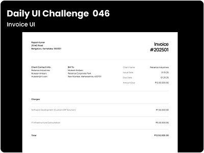 Challenge #046 - Invoice UI | Daily UI autolayout cleanui creativedesign dailyui designdaily designinspiration figmadesign indiandesign interfacedesign invoiceui minimaldesign modernui paymentui professionalui spacingmatters typographydesign uichallenge userexperience uxdesign visualhierarchy
