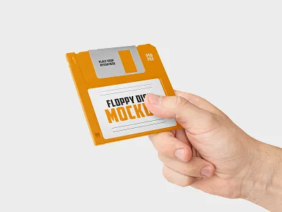 Hand Holding Floppy Disk digital disk disquette floppy floppy disk free freebie gaming label logo mockup music nostalgia retro storage vintage