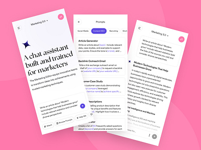 AI-Powered Marketing Content Assistant aicontentcreation aidesign appdesign contentmarketing creativetools designconcept dribbbledesign marketingapp marketingtools seo uiuxdesign