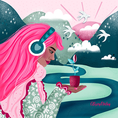 New Beginnings DTIYS book cover design digital character illustration draw this in your style drawing challenge editorial female illustrator female portrait hand drawn pink and green procreate