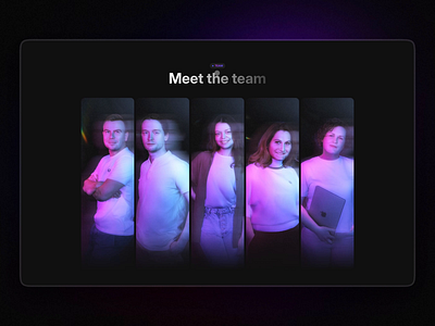 Team section dark mode dark ui framer interactions interactive elements minimal design modern ui motion design responsive design team team profiles ui animation user experience web design