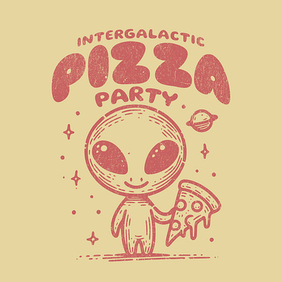 Intergalactic Pizza Party alien cartoon cute funny intergalactic kittl kittldesign pizza pop culture print on demand retro t shirt t shirt design