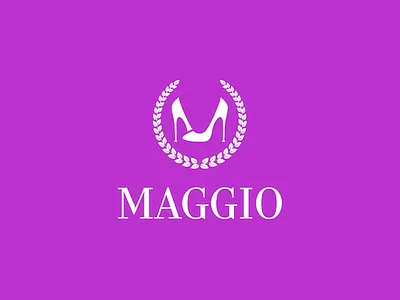 Maggio Logo brand brand identity branding circle design fashion font graphic design heel logo logo design purple shoes stiletto text type typography visual identity white text wreath