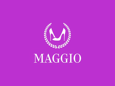 Maggio Logo brand brand identity branding circle design fashion font graphic design heel logo logo design purple shoes stiletto text type typography visual identity white text wreath