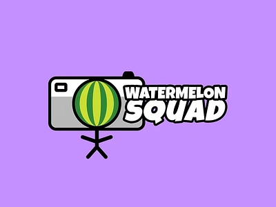 Watermelon Squad Logo Design brand brand design brand identity brand indentity design branding camera cartoon creative design logo logo design logo mark product branding purple squad stick figure text typography visual identity watermelon