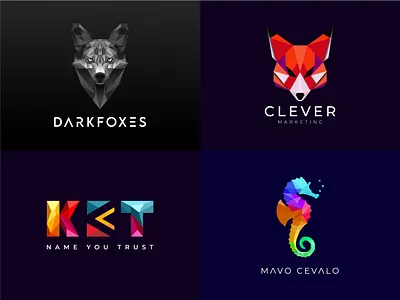 Geometric Logo Designs Collection branding fox logo geometric logo logo logo design low poly mono seahorse logo vector