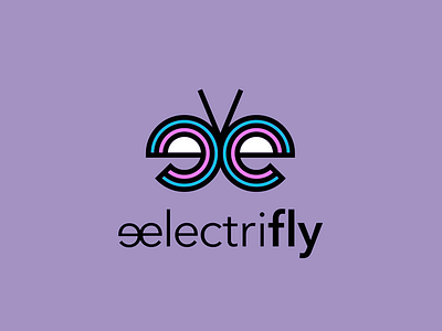 Electrifly Logo black blue brand brand identity branding butterfly design electricity font graphic design insect light purple logo logo design logo mark pink stylized text type visual identity