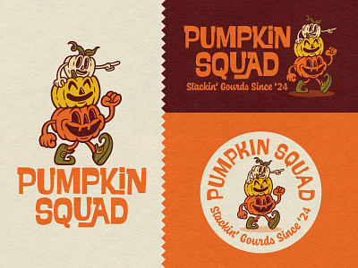 Pumpkin Squad autumn badge branding fun graphic design halloween illustration logo logo design logo set mascot oklahoma playful retro usa vintage