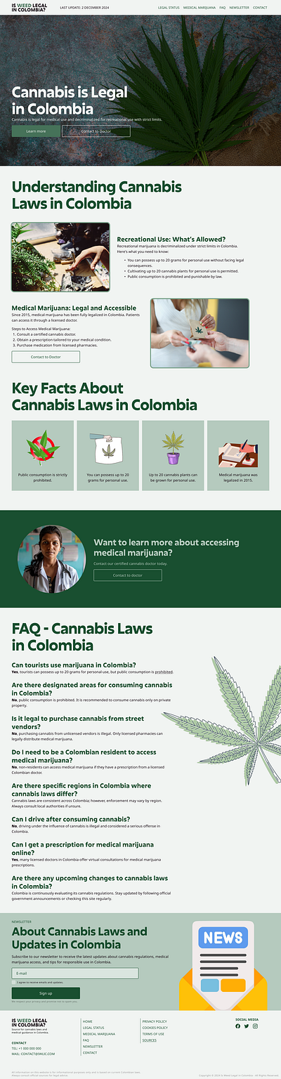 Landing Page: Is Weed Legal in Colombia? cannabis laws design figma information architecture landing page design uiux design user interface web design