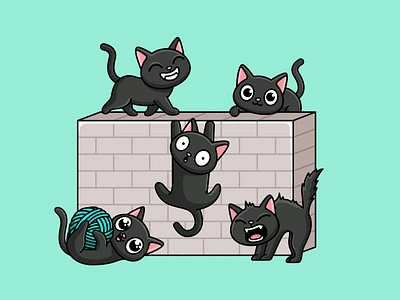 Black Cats adorable cat angry black cat cartoon cat character cat grooming cat illustration cat mascot cute cat group of cats happy illustration kitten pet pet care playful scared scratching walking yarn