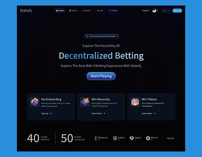 Stakefy - A web 3 betting platform homepae ui ux web 3