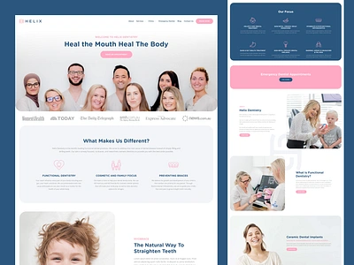 Helix Dentistry - Dental Care Website blue clinic dental dentist dentistry doctor health health care landing page pink tooth ui ux web design website