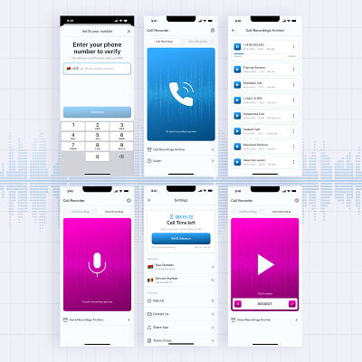 Calls & Voice Recorder App app design ios iosapp mobileapp record ui userinterface ux