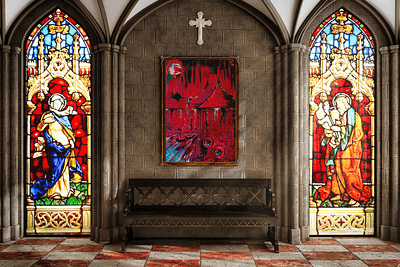 My paintings implemented into a Mockup #GothicArt #Gloomy atmosphericart darkaesthetic darkcreativity darkmood eerievibes gloomytheme gothicart gothicmockup graphic design lugubriousart macabrestyle melancholicart mockupshowcase moodyartwork mysteriousdesign somberdesign