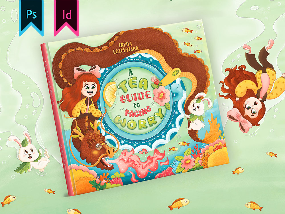 A Tea Guide to Facing Worry - Picture Book 2d art book design book illustration bunny cartoon character children`s book cover design digital art dragon illustration photoshop picture book sketch storyboarding tea underwater