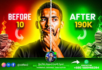 Before & After Thumbnail Design before and after channel growth content creation digital art graphic design high impact design illustration money visual red and green design social media design thumbnail design thumbnails transformation design video marketing visual storytelling youtube youtube expert youtube growth youtube marketing youtube thumbnail