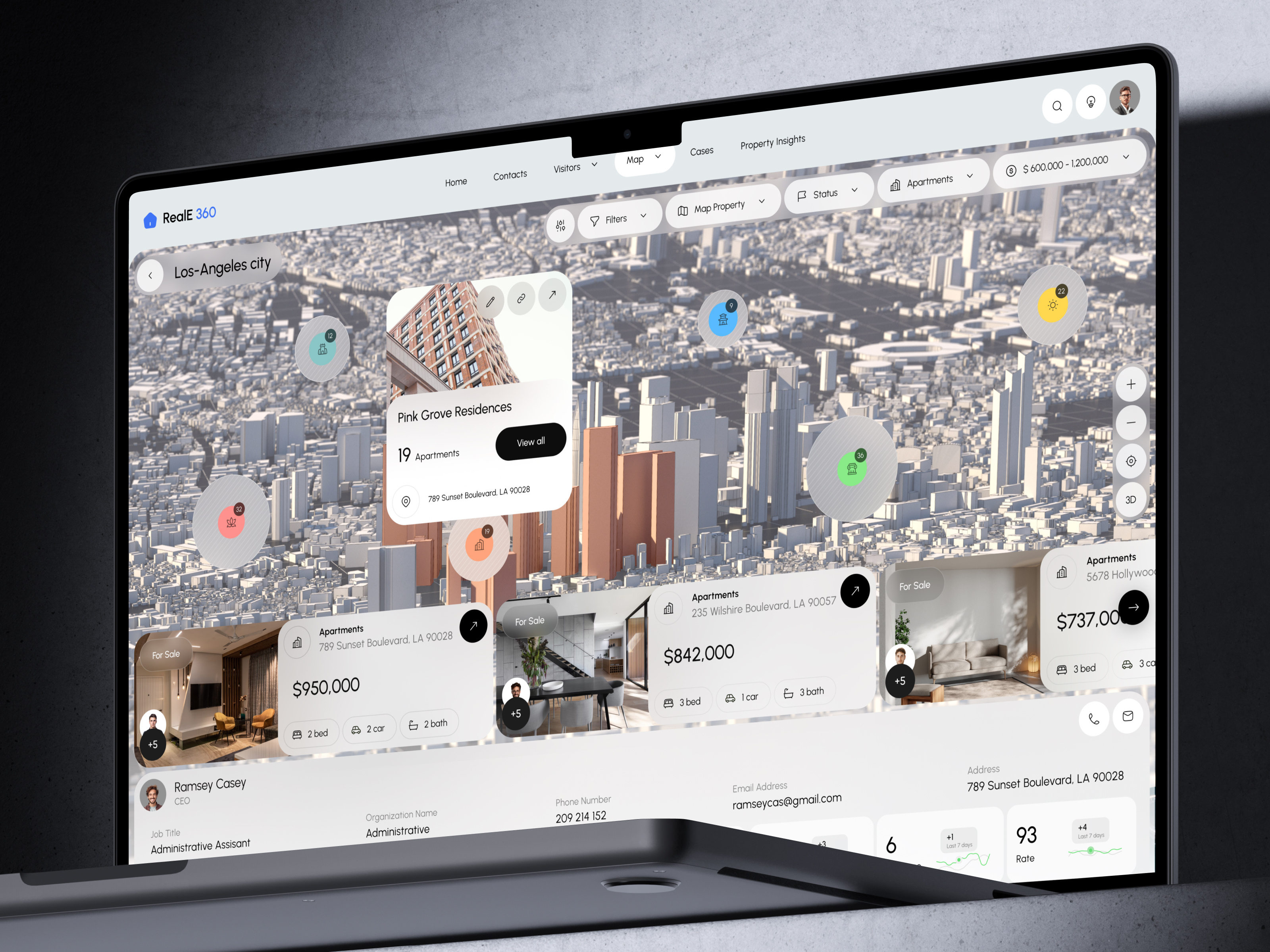 RealE 360 CRM - Real Estate Dashboard app b2b crm dashboard design estate interface map product property proptech real estate saas search service ui ux uxdesign web web app
