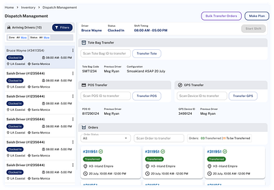 Dispatcher screen for Ecommerce app concept design ui web