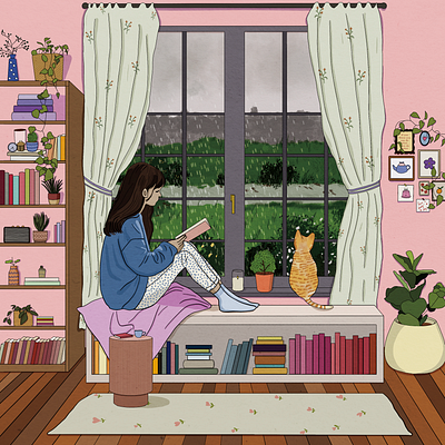 Amelia and her cozy companion illustration concept art illustration procreate procreate illustration