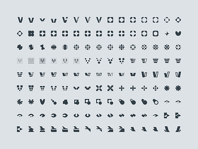 Unused "V" Logo Concepts abstract blob block branding bubble concept dot eye grid logo orb organic shape simple space square stack stripe unused v