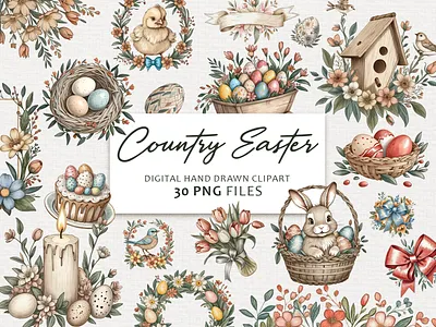 Country Easter - Etsy digital product children illustration colorful country easter cozy art cute iilustrations digital easter easter clip art easter illustrations etsy hand drawn kids illustrations