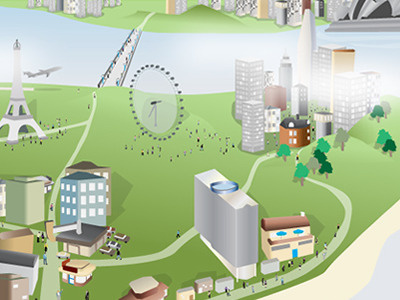 Upcoming footer design beach bright building car cartoon eiffel illustration illustrator road tower wheel